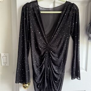 SHEIN Black Ruched Dress with White Polka Dots